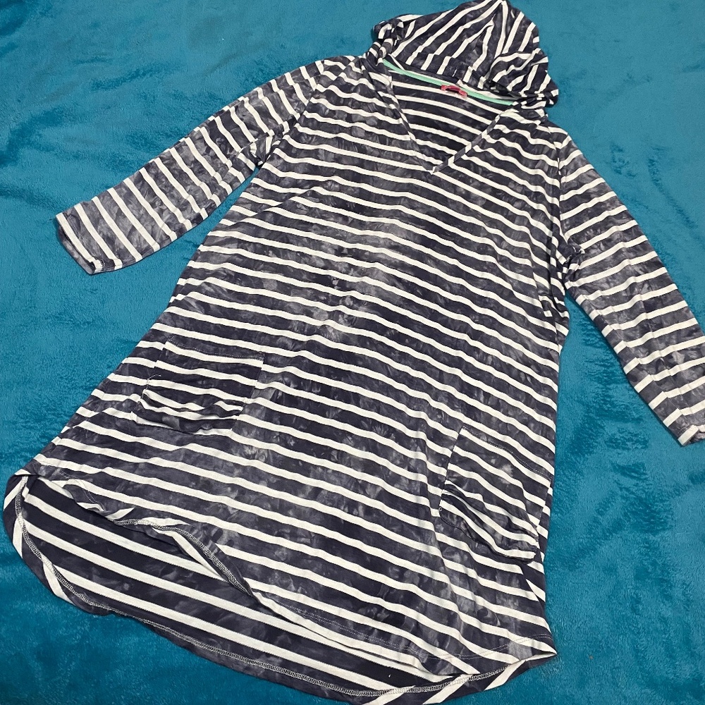 Sandiva Gray & White Striped Hooded Swim Cover-Up XL
